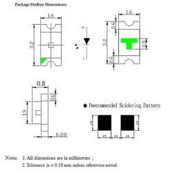 Светодиод SMD 1206 Белый  холодный 90-110mCd  7000-8000K 2,7-2,8V