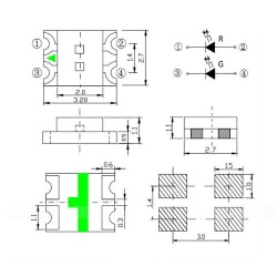 Світлодіод SMD 1206 (3227) Червоний/Зелений R: 100-200mcd G: 400-600mcd